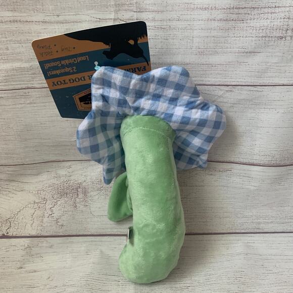 Dr. Pol Farm Flower Dog Toy Blue Gingham Plaid 2 Squeakers Crinkle 12 1/2"L - Picture 4 of 12